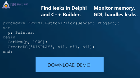 Download Deleaker for Delphi and C++ Builder