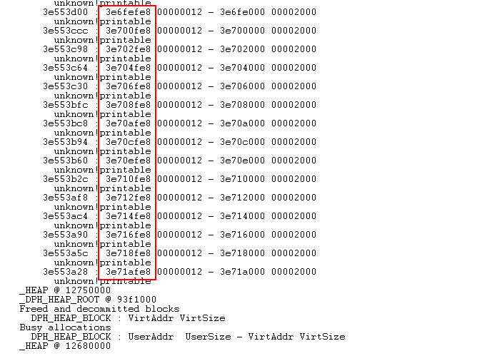 !heap command shows heap blocks