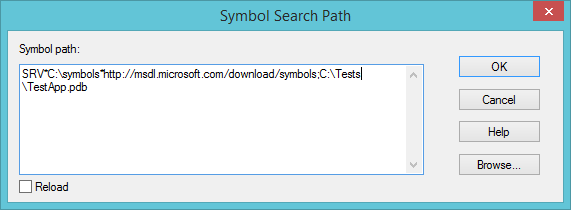 Entered Search Path in WinDbg