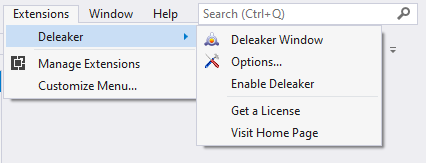 A menu to activate the Visual Studio memory analyzer