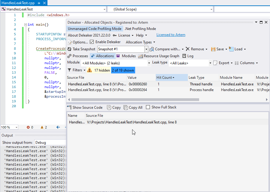 Profiler showed handle leaks