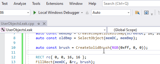 Enable User objects profiler in Visual Studio