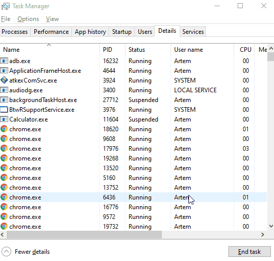 Task Manager shows User objects count