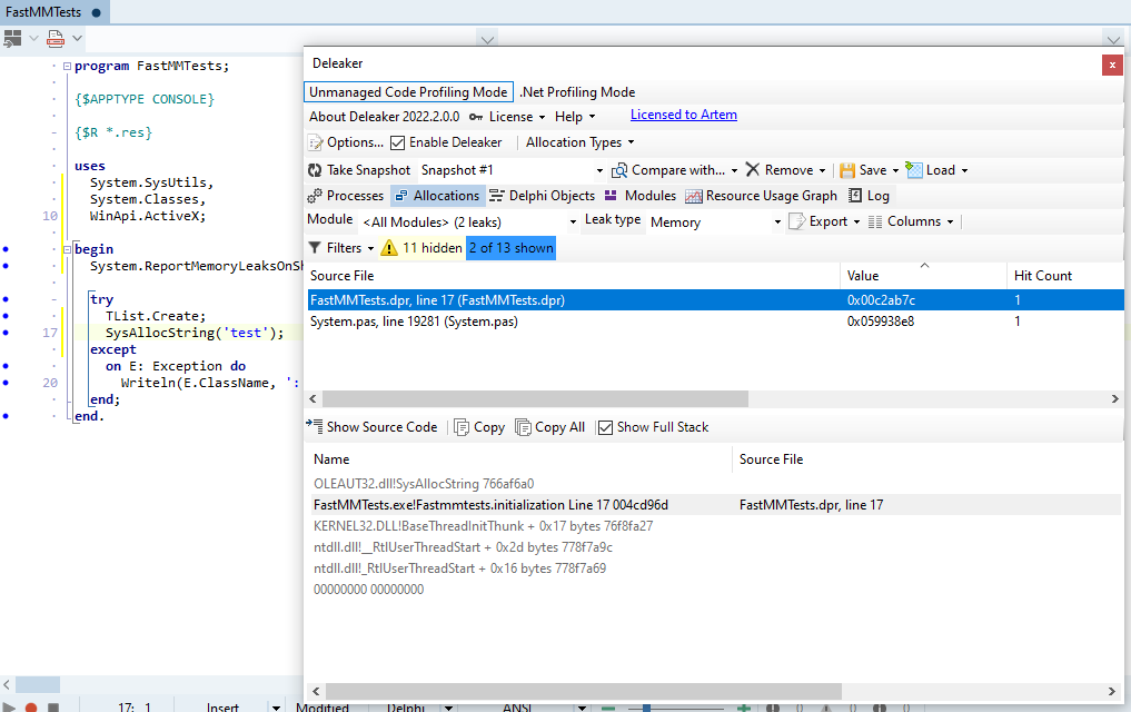 Deleaker shows SysAllocString leak