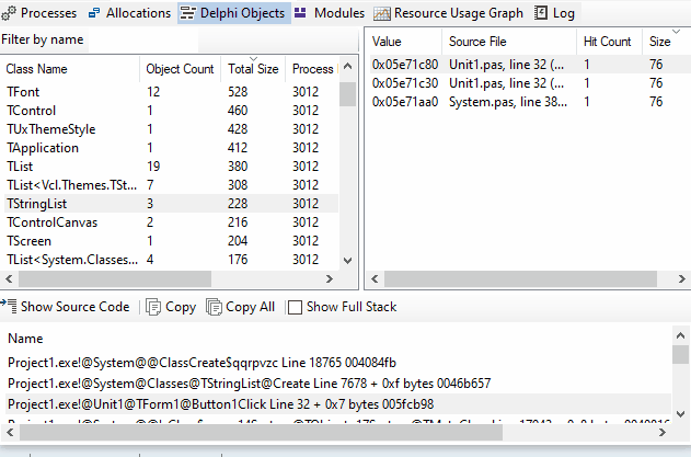 Filter delphi classes by name