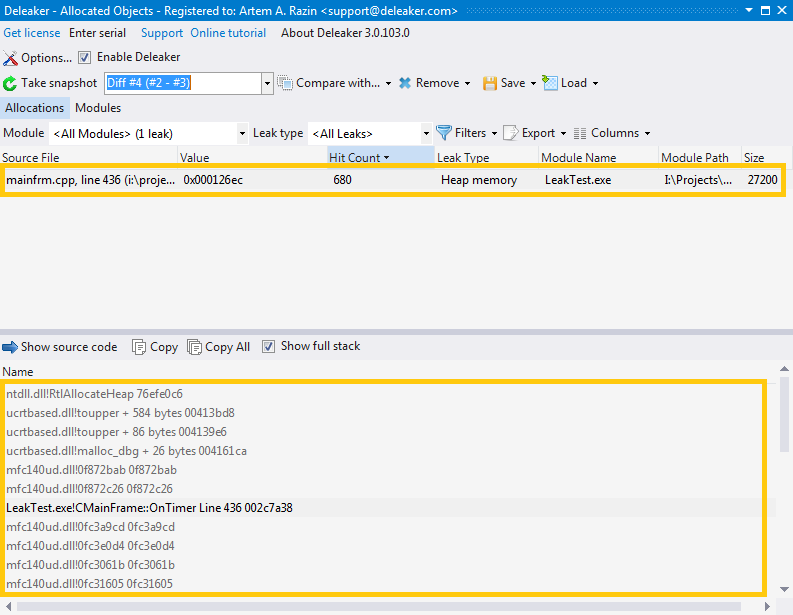 New allocations - these are the memory leaks!