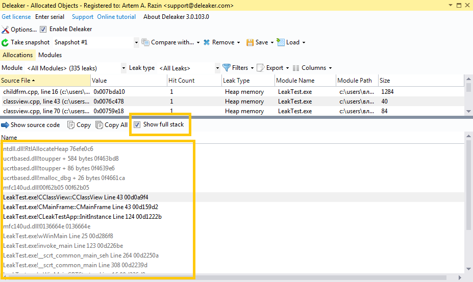 Full stack trace