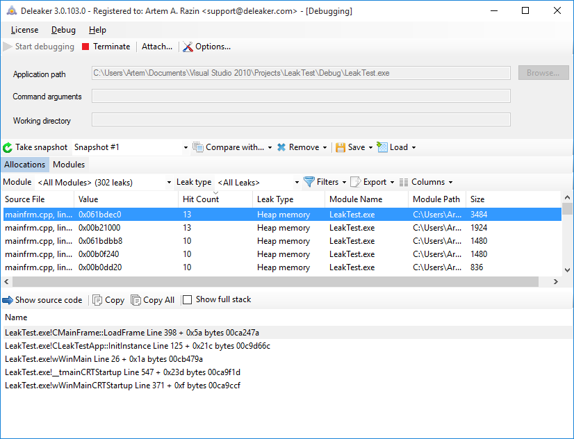 Allocations in Deleaker Standalone