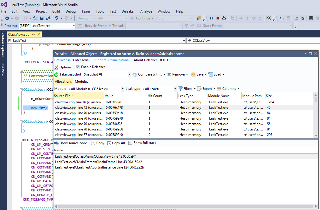 Allocations in Visual Studio